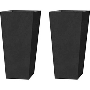 Rosemead Home & Garden 2pc Square Concrete Outdoor Planter Pots Black 12.6"x12.6"x24.4" - 1 of 4