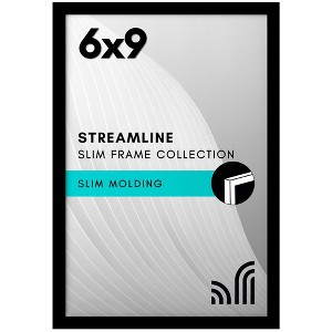 Americanflat 6x9 Picture Frame with Shatter-Resistant Glass - Streamline Collection - Thin Border Picture Frame for Tabletop and Wall Display - Black - 1 of 4