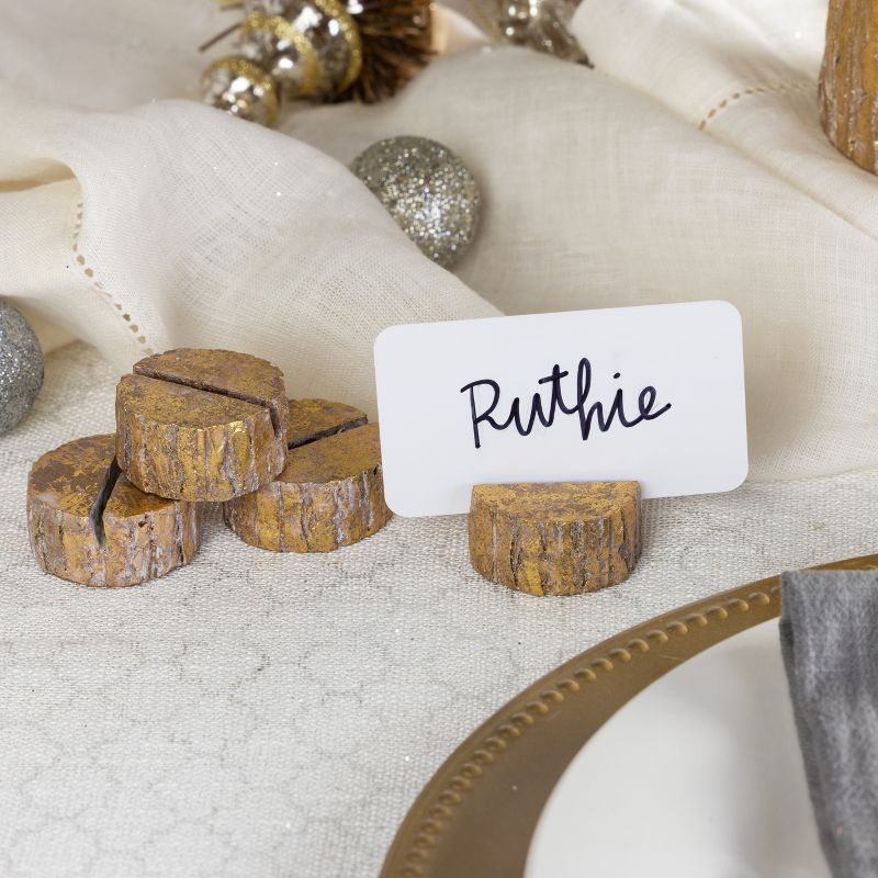 Transpac Resin 6.75 in. Gold Birch Rustic Lodge Place Card Holders Set of 4, 2 of 3
