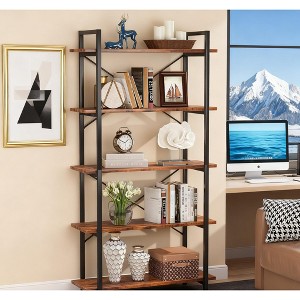 Gulches 5-Tier Industrial Etagere Bookcase, Brown Display Shelf Unit for Home Office - 1 of 4