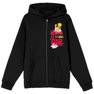 Looney Tunes Love Is In The Air Long Sleeve Black Zip Up Hoodie - 1 of 4
