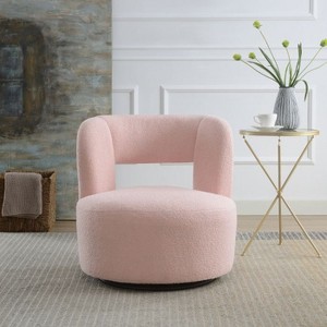 CAVINAS Swivel Barrel Accent Chair with Teddy Fabric, 360-Degree Round Upholstered Chair for Living Room and Bedroom - 1 of 4
