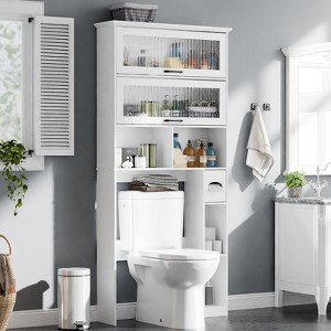 Over The Toilet Storage Cabinet with Transparent Door, Multi Layer Shelves & Toilet Rack - 1 of 4