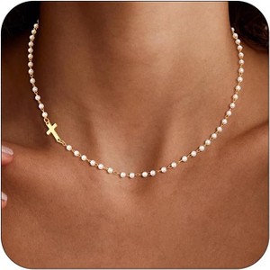 Dainty Cross Pendant with Pearls Layered Faith Necklace for Women - 1 of 4