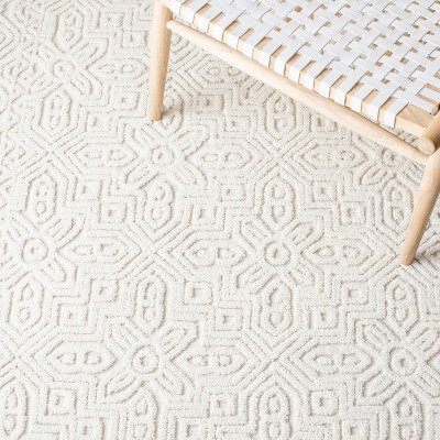 Ivory Geometric Hand-Tufted Wool 8' x 10' Area Rug
