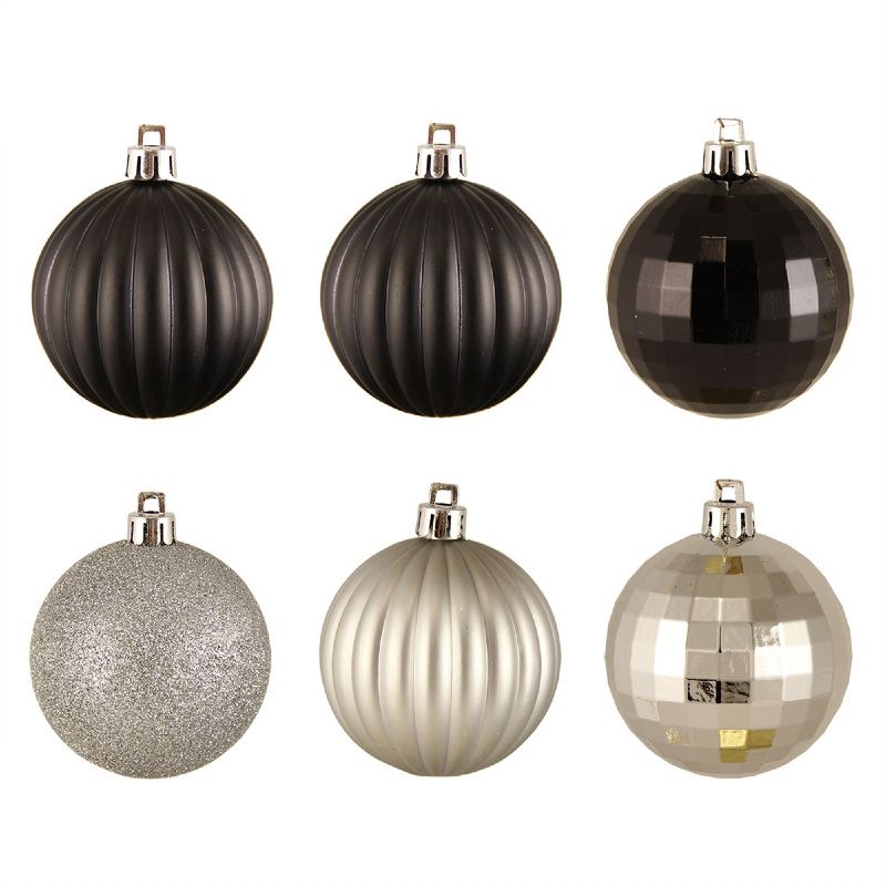 Northlight 100ct Shatterproof 3-Finish Christmas Ball Ornament Set 2.5" - Black/Silver, 3 of 4