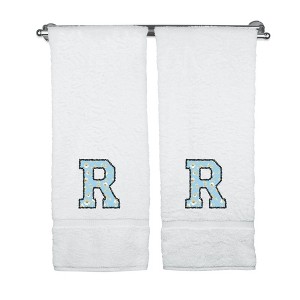 BC BARE COTTON Monogrammed Towels, Personalized Gift, Set of 2 - Embroidered Writing with Light Blue - 1 of 4