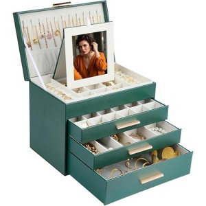 6-Layer Pink Jewelry Box with 5 Drawers & Necklace Hanger, Large Organizer Storage for Earrings and Necklaces - 1 of 4