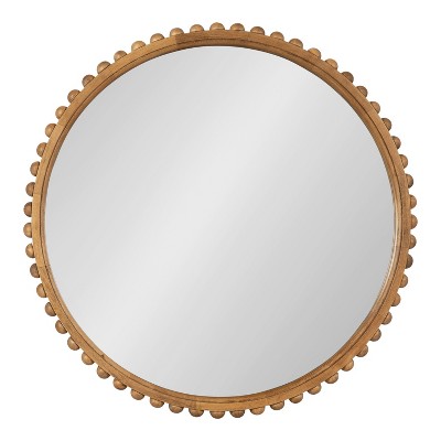 Rustic Brown Beaded Round Wood Wall Mirror, 24 Inch