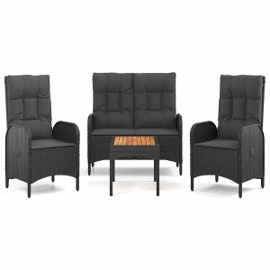 vidaXL Patio Dining Set Outdoor Table and Chair with Cushions Poly Rattan - Black Bench + 2x Chair + Table - 1 of 4