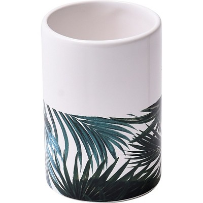 Evideco French Home Goods Tropical Leaves Vanity Bath Tumbler Cup Holder or Toothbrush Holder 10 Fl Oz