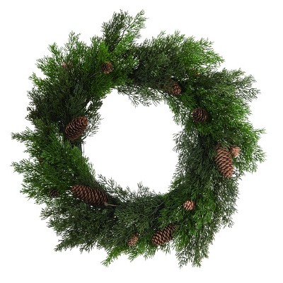 Transpac Artificial 22 in. Green Christmas Cedar Wreath