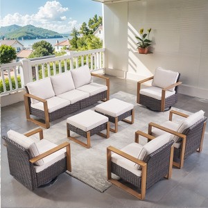 Buenhomino Outdoor Patio Furniture Set-7 Pieces All-Weather Wicker Outdoor Furniture with Swivel Patio Chairs Patio Conversation Sets for Porch Deck - 1 of 4
