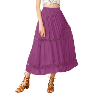 Allegra K Women's Lace Insert Vintage Swing A-Line with Elastic Waist Maxi Skirt - 1 of 4