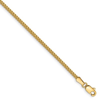 Black Bow Jewelry 1.3mm, 14k Yellow Gold, Solid Franco Chain Bracelet