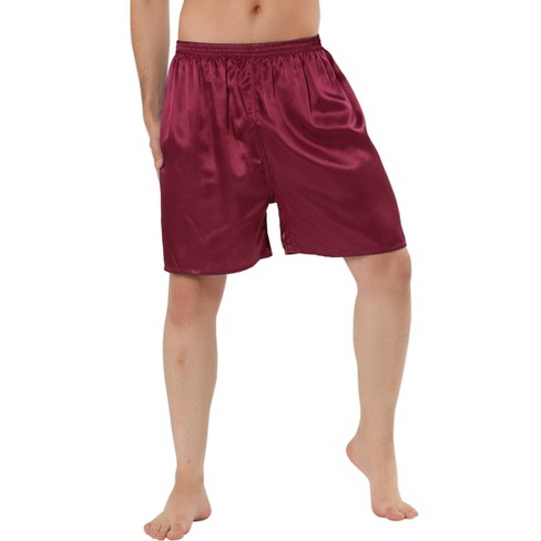 Lars Amadeus Men s Sleepwear Satin Shorts Elastic Waist Lounge Pajama Bottoms Burgundy 32