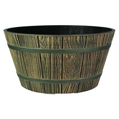 HC Companies WBP16000 Indoor or Outdoor 16 Inch Lightweight Weather Resistant Aged Wooden Oak Round Whiskey Barrel Planter Container