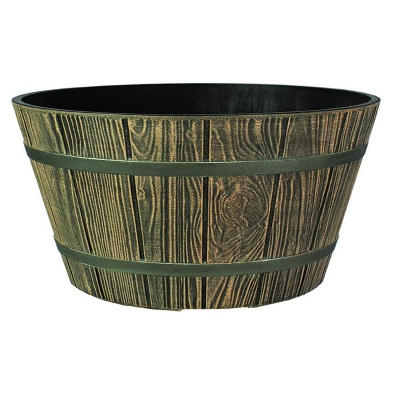 HC Companies WBP16000 Indoor or Outdoor 16 Inch Lightweight Weather Resistant Aged Wooden Oak Round Whiskey Barrel Planter Container, 1 of 4