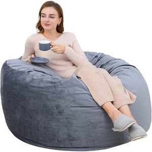 4FT Velvet Bean Bag Chair with Shredded Foam, Large Bean Bag Couch with Removable Cover for Living Room, Bedroom, Dorm - 1 of 4