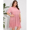 Whizmax Women's Plus Size Fringe Trim Half Sleeve Round Neck Tee Top Long Tassel T Shirt - 4 of 4
