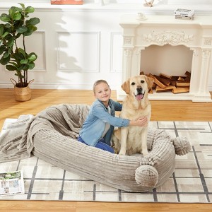 Human Dog Bed, 71''x45''x12'' Large Dog Bed with Blanket, Storage Pockets, Portable Handle, Removable Cover, Human Size Pet Bed for Adult - 1 of 4