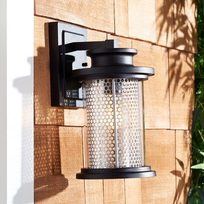 Queren Black Steel Outdoor Wall Sconce Set with Clear Shade