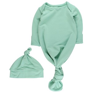 RuffleButts Modal Blend Newborn Knotted Sleep Gown & Hat Set - Sage, Newborn-3m - 1 of 4