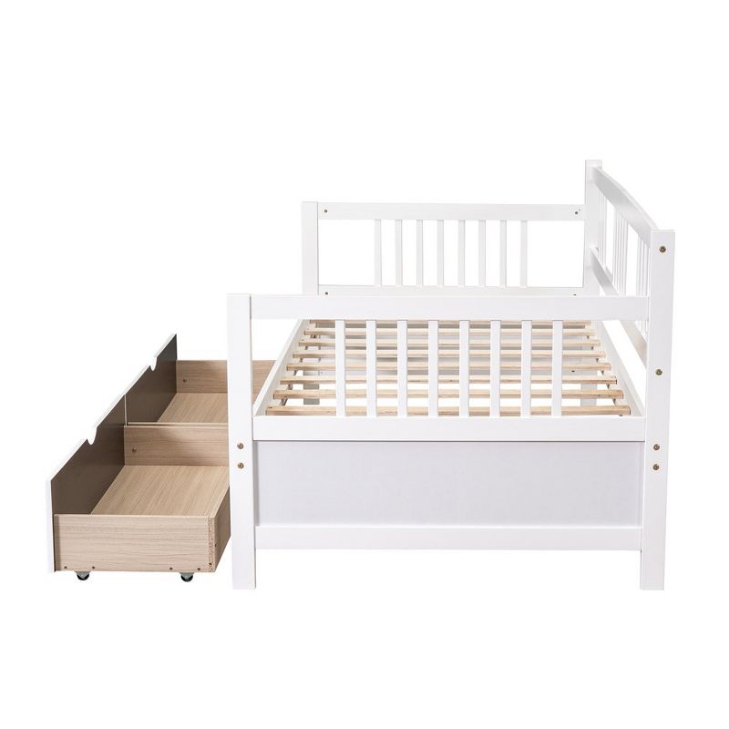 Twin Size Daybed Frame With 2 Drawers And 3 Side Guardrail, Wooden Slats Support, No Box Spring Needed, Daybed Bed Frame, 4 of 8