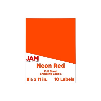 JAM Paper Shipping Labels Full Page 8 1/2 x 11 Sticker Paper Neon Red 1 Label/Sheet 10 Labels/Pack