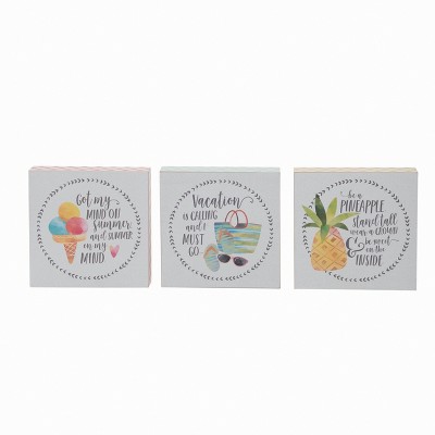 Transpac MDF Summer Fun Block Decor Set of 3 Spring Home Decorations
