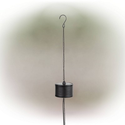 10" Black Solar Hanging Mesh Glass Lantern with LED Lights