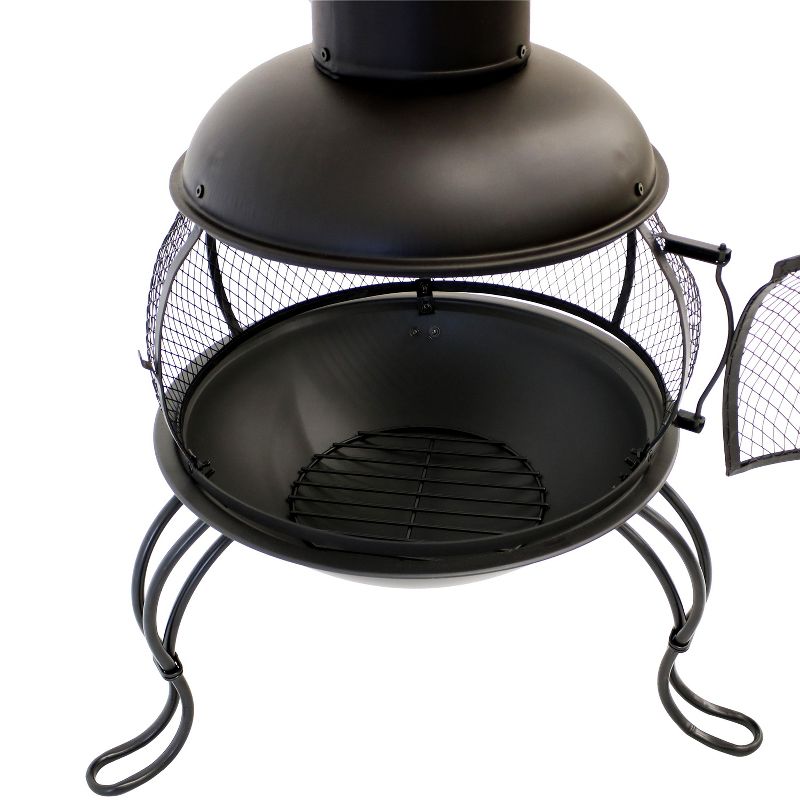 Sunnydaze Outdoor Backyard Patio Steel Wood-Burning Fire Pit Chiminea with Rain Cap and Mesh Sides - 66" - Black, 5 of 12