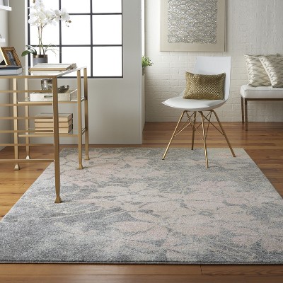 Elegant Floral Whisper 6' x 9' Grey & Pink Reversible Area Rug