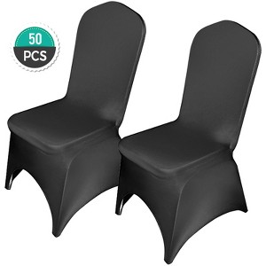 VEVOR Stretch Spandex Folding Chair Covers, Universal Fitted Arched Front Cover, Removable Washable Protective Slipcovers, (50PCS Black) - 1 of 4
