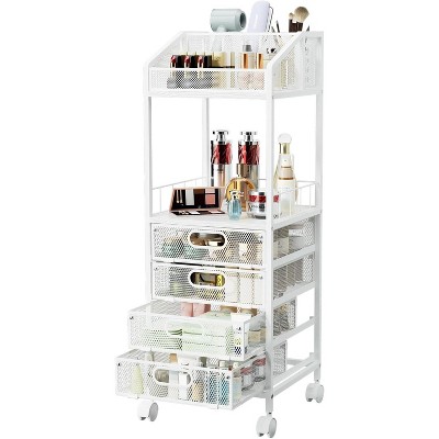 Makeup Organizer Storage Cart - Floor Skincare Make Up Storage with 4 Drawers, Rolling Makeup