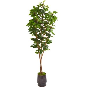 Nearly Natural 88-in Fig Artificial Tree in Ribbed Metal Planter - 1 of 1