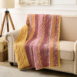 Greenland Home Fashions Marigold Throw Blanket – 50x60 Inches, Botanical Floral Design - 1 of 4