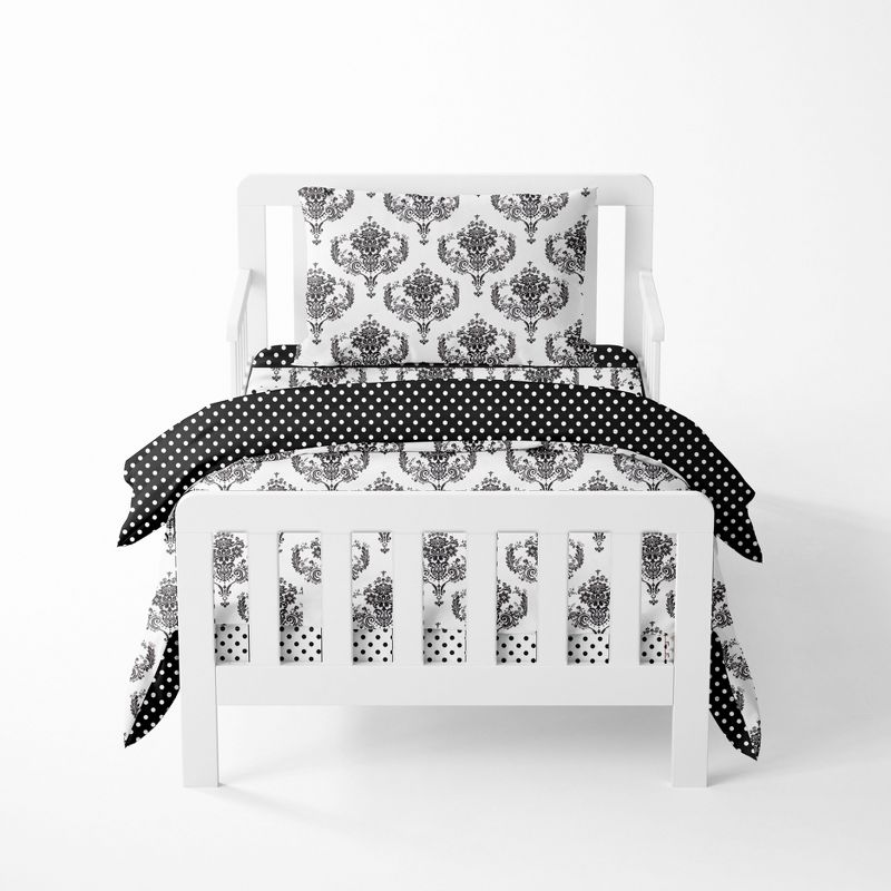 Bacati - Classic Damask Black/Gray/White 4 pc Toddler Bedding Set, 1 of 10