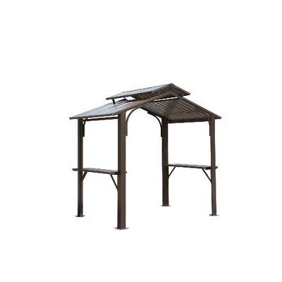 NicBex Grill Gazebo, Aluminum BBQ Outdoor Gazebo with Metal Frame and Shelves Serving Tables, Permanent Double Roof Canopy Hard top Gazebos