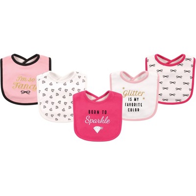 Hudson Baby Infant Girl Cotton Bibs 5pk, Sparkle, One Size