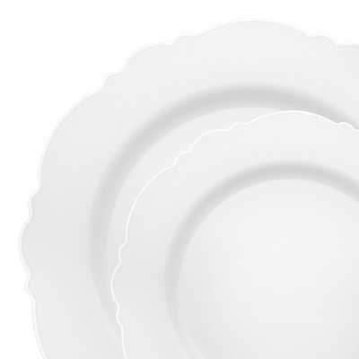 Smarty Had A Party White w/ Silver Rim Blossom Plastic Dinnerware Set - 120 Sets