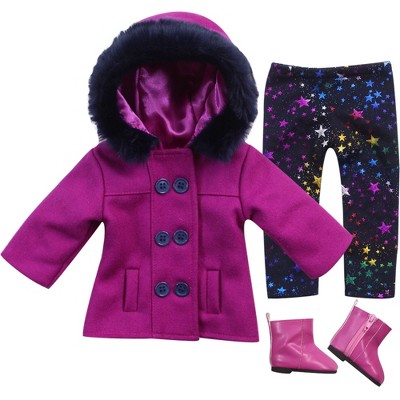 Sophia’s by Teamson Kids Moose Print Winter Pajamas & Fuzzy Slipper Set for 18” Dolls, Blue/Pink