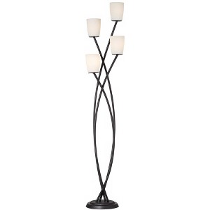 Kathy Ireland Metro Modern 68" Tall Standing Floor Lamp Uplight 4-Light Foot Switch Black Metal Living Room Bedroom House Reading Glass White Shade - 1 of 3