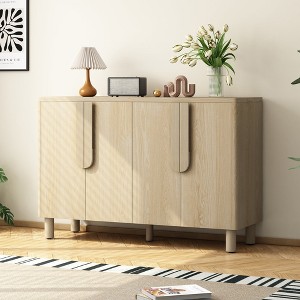 HDZNVF 4-Door Buffet Cabinet with Storage, Wood Sideboard Cabinet with Unique Arc Handles and Adjustable Shelves, Natural - 1 of 4