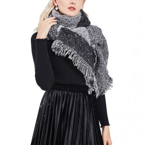 NPolar"Women's Winter Warm Plaid Scarf 74.8x25.6in, Extra Thick Knitted Shawl, Blanket Wrap Cape"Grey - 1 of 4