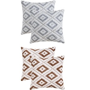 REGALWOVEN 4 Pcs Geometric Pattern Soft Short Plush Decorative Throw Pillow Covers - 1 of 4