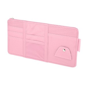 Unique Bargains Car Sun Visor Organizer with Sunglasses Holder for Cards License Pen Organizer PU Leather Pink - 1 of 4