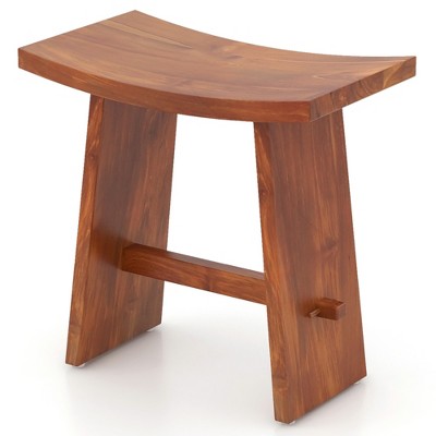 Tangkula 20 Inch Teak Wood Shower Bench w/ Curved Seat for Inside Shower & Bath Spa