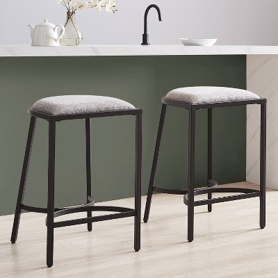 Gray and Matte Black Backless Counter Height Barstools Set