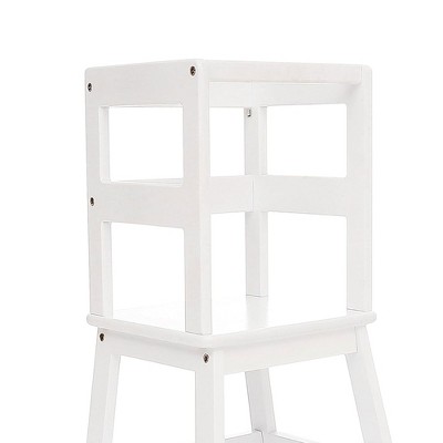 White Wooden 2-Step Kids Kitchen Step Stool with Safety Rail